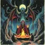 Placeholder: cosmic horror, less than zero, seance conjuring Pazuzu, by Ray Johnson and Michael Whelan, acid wash mind-bending illustration; asymmetric, deconstructed, dark shines surrealism, sinister