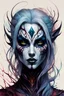 Placeholder: highly detailed, oil and watercolor underpainting concept illustration of a female Drow seeress character , maximalist, sharp focus, highest resolution, in the styles of Alex Pardee, Wayne Reynolds, Denis Forkas , and Masahiro Ito, boldly inked, 8k, coarse, gritty textures