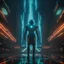 Placeholder: evil giant hologram that looks similar to the bladerunner hologram, regime controlled by the ai, superior perspective, surreal, camera looking up, 8k , masterpiece, dark, evil, hologramm, ai, cables, epic, Hologramm, cyber like, cyberpunk, futuristic, sauron