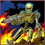 Placeholder: 90's TCG art retro fantasy art of skeleton robot firing machine gun