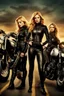 Placeholder: Poster for an action film called "The Motorbike Girls" starring Katherine McNamara, Margot Robbie and Georgia Henshaw wearing tight leather catsuits.
