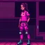 Placeholder: A pixel art cyberpunk version of the best football predictor master pundit soccer champ master female cool beautiful pink