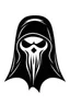 Placeholder: Extremely simple and fun logo representing the face only of the grim reaper. Black on white background