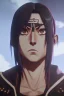 Placeholder: Portrait, photorealistic Handsome stunning Itachi Uchiha and god, mangekyou Sharingan, Jutsu, Susano, medium shot, BubblegumBae