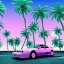 Placeholder: 1980's aesthetic vaporwave palm trees with spheres and car