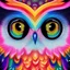 Placeholder: lisa frank style with an owl huge eyes with rainbow inside them small girl crying