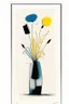 Placeholder: Pen, sketchy ink and oil transfer minimalist print of flowers in a vase in colours in the style of Paul Klee