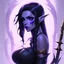 Placeholder: drow elf woman, dark hair, purple skin, digital art, dark fantasy