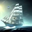 Placeholder: Clipper ship under full sail with alien spaceship above