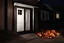 Placeholder: [adult time] shadows night, halloween costume an the step door of a mundane American house in the streets of this small American town. houses with fancy halloween decorations, knock at the door “trick or treat” you say. You are surprised to see her opening the door with a large smile and a bag of candies on her hump