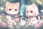 Placeholder: Cute chibi anime cat couple in love, flowers in sunshine, heart and love, watercolor and black ink outlines, ethereal, cinematic postprocessing, bokeh, dof Weight:1 detailed matte painting, deep color, fantastical, intricate detail, splash screen, complementary colors, fantasy concept art, 8k resolution trending on Artstation Unreal Engine 5 Weight:0.9