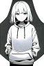 Placeholder: thoughtful girl in a loose sweatshirt, line arts, greyscale