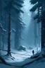 Placeholder: coniferous forest, winter, snow, cyberpunk