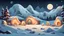 Placeholder: cartoon illustration: North Pole night, nature and igloos