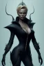 Placeholder: Pamela Anderson as evil queen in black leather, leather, busty, cleavage, angry, stern look. character design by cory loftis, fenghua zhong, ryohei hase, ismail inceoglu and ruan jia. unreal engine 5, artistic lighting, highly detailed, photorealistic, fantasy