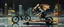 Placeholder: master oil painting by Rembrandt,the tilted quilter,glasses and ticks, cyberpunk imagery synchronized mechanical gremlin rat bat drumming kit flat board trike flickering stable core, wet reflective salt flat city