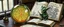 Placeholder: map of labyrinth contained in a glass ball with elemental sigils and symbols on a table beside a book called Riddles of a Forgotten Age with weird illustrations, being read by an fluffy imp kobold gremlin druid librarian