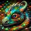 Placeholder: Cute baby dragon with big eyes lying curled up, sparkling colorful 3D fractal skin folds that look like glass, sparkling colorful 3D mosaic background