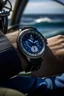 Placeholder: Generate an image showcasing a sailor using the best sailing watch for precise navigation. The scene should convey a sense of focus and accuracy, with the watch serving as a reliable tool in challenging sailing conditions.