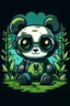 Placeholder: no shadow, no shading , High Quality Pixels a Cute and Playful kawaii Panda Robot on The Forest for Book Cover picture, add sunglass , thick line , blod line, very low details, with Black background,