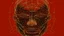 Placeholder: In an abstract and minimalist world, Minimalist portrait: a silhouette of an African face outlined in red and golden lines and dots, afrofuturism