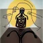 Placeholder: drawn in single line by Nicolai Blatter with hatch with parallel wavy lines metal engraving with african man dance procession in salvador dali style or picasso style