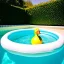 Placeholder: a very beautiful picture of a giant rubber duck in a pool, polaroid