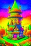 Placeholder: Fantasy art: beautiful colorful vivid fairy tower in a middle of a small cute village, with many small houses