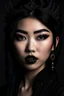 Placeholder: portrait of a young gorgeous fantasy asian goth woman, black makeup, black eyeline, black lipstick, fantasy style, realistic style, highly intrictae details, high quality, 8k