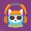 Placeholder: die cut sticker of cute cyber animal with headphones, 2D, flat illustration by bryen frost, cyberpunk, minimal, vector style