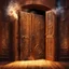 Placeholder: Half opened massive wooden door with lots of engraved magical symbols. Magical smoke coming out of the door opening. Harry Potter. Magical. Epic. Dramatic, highly detailed, digital painting, masterpiece