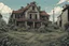 Placeholder: house, overgrown apocalyptic city background, comic book,