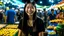 Placeholder: A night market in Bangkok, Thailand, illuminated by lanterns and streetlights. Thai vendors sell street food and souvenirs. A young Thai woman with long black hair, wearing a traditional dress, smiles at customers.