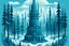 Placeholder: A cyan castle in a winter forest with falling snowflakes filled with Pacific Northwest totem poles