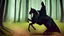 Placeholder: Dark robed wizard on a horse in the forest