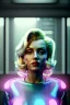 Placeholder: Ultra Realistic sci-fi scene, portrait, blonde woman, sweet Marylin Monroe face, perfect iris, glow eyes, makeup. Aliens background, Retro sci-fi style, helmet, tight latex coat, fog, rain, soft color, highly detailed, unreal engine 5, ray tracing, RTX, lumen lighting, ultra detail, volumetric lighting, 3d, finely drawn, high definition, high resolution.