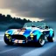 Placeholder: Shelby Cobra 427, blue color, cool color palette, vivid, sharp focus, puddle reflection, refraction, mist on the horizon, overcast, detailed and intricate, intense cinematic composition, redshift style, photorealistic shot