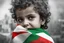 Placeholder: A crying Palestinian child in a broken hospital, Palestine flag, neon effect , close picture, highly detailed, high details, detailed portrait, masterpiece,ultra detailed, ultra quality