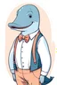 Placeholder: Anthropomorphic whale in a suit with suspenders, in pastel colors, in full growth, character sheet