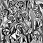 Placeholder: picasso cubism crowd of people black and white woman and child in middel