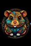 Placeholder: a cute hamster, vivid colors, crisp line art , black background , aspect ratio = 2:3 , mandala