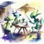 Placeholder: create a watercolour painting of some aliens bazar and aliens doing daily task work,