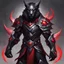 Placeholder: Beastmaster in Antimagic armor ebony black and dark gray with silver and a red half cape and red star gems, they summon a beast that is immune to all magic, in illustrative art style