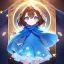 Placeholder: Clear focus, High resolution, A anime kid, cute, rough line skecth, star around kid, sparkling eyes, medium fluffy brown hair, blue sparkling eyes, 1girl (solo), wearing a blue snow cloak and a white shirt, epic battle stance, (((Full body)))