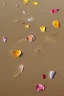 Placeholder: Human footprints, shells and flower petals scattered in the sand on the beach Hyper realistic, oil on canvas award winning fantastic view ultra detailed acrylic art Ultra realistic Impressionism Surrealism simen johan, sharp focus intricate oil on canvas cinematic lighting photorealistic high detail ultra detailed crisp quality colourful in sunshine