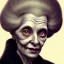 Placeholder: extrem tim burton style of old cruel lady stepmother, sharp focus