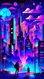 Placeholder: illustrations with a professional art style that show people learn artificial intelligence, use colorful and midnight city theme as a background, make it outstanding