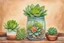 Placeholder: mason jar, flowering succulents, rustic, border of botanicals, colored pencil drawing