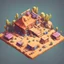 Placeholder: create a alphabetical latter "A" into cartoonist hut style model isometric top view for mobile game bright colors render game style desert style