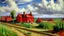 Placeholder: Red badlands with an Eastern train station painted by Alfred Sisley